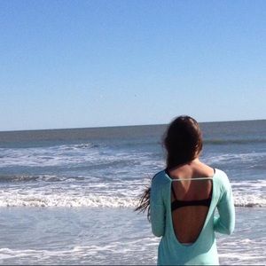 Backless teal long sleeve top